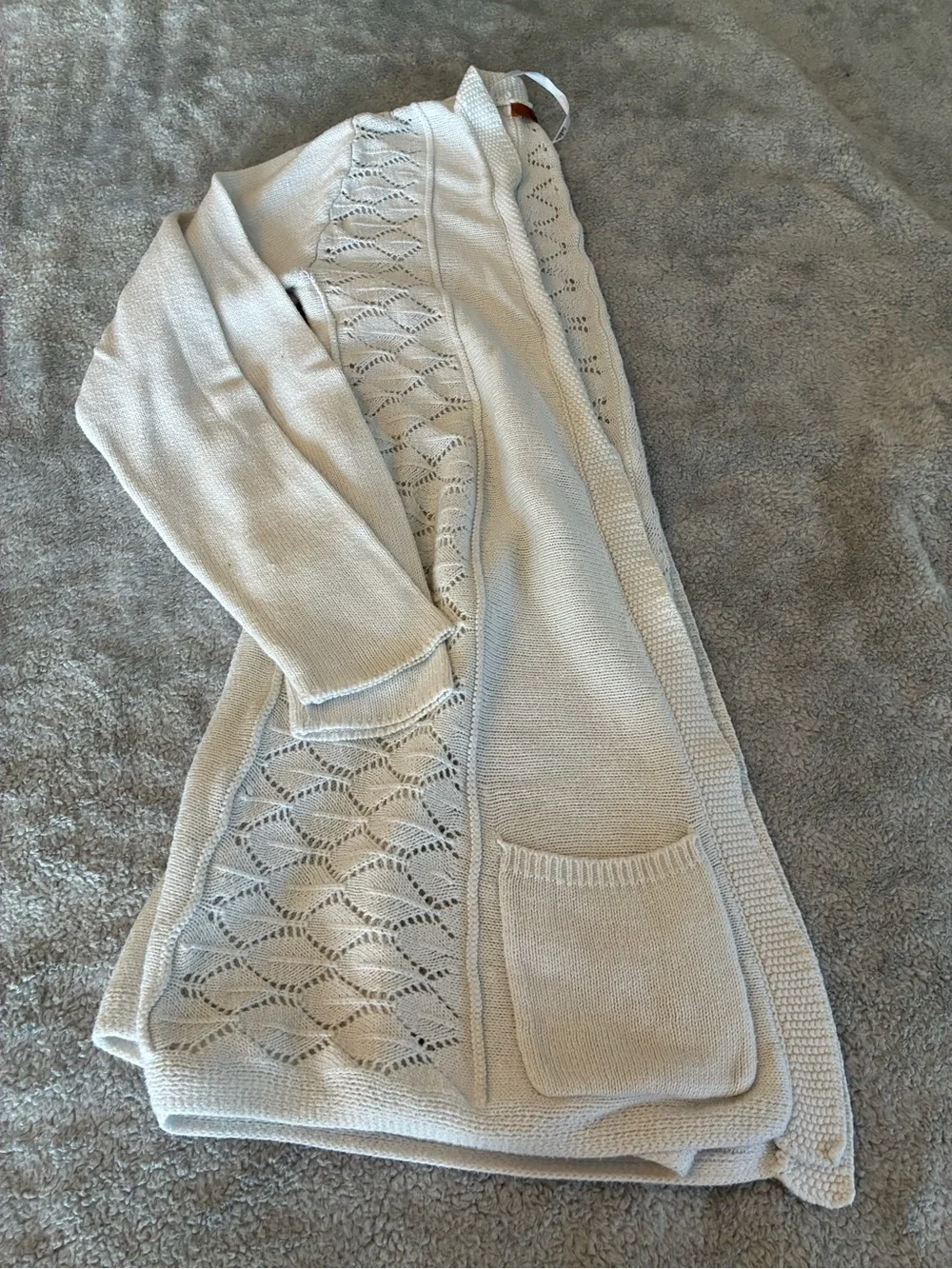 Women’s Belldini Brand White Long Length Open-Front Knit Cardigan Sweater